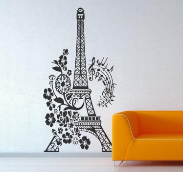 Sticker Paris tour fleurs et musique - TenStickers