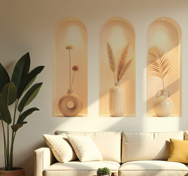 Sticker trompe l'oeil triptyque de plantes beiges - TenStickers