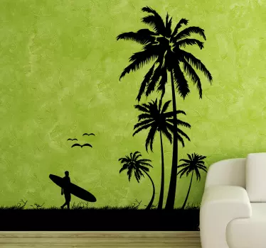 Sticker mural nature palmiers paysage tropical surf - TenStickers