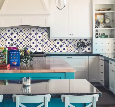 Sticker carreaux de ciment beige et bleus - TenStickers