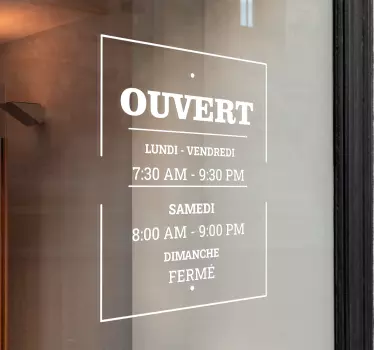 Sticker vitrine personnalisé horaires d'ouverture - TenStickers