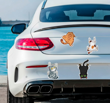 Sticker voiture chat 3d en position accrochée - TenStickers