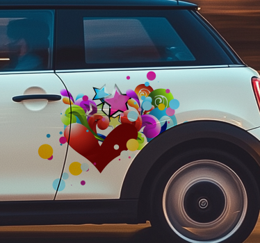 Sticker voiture joli coeur coloré - TenStickers