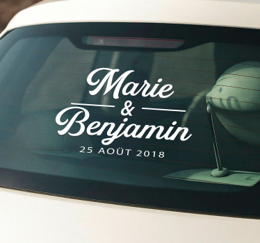 Sticker voiture personnalisé avec noms – Mariage - TenStickers