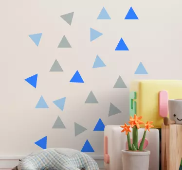 Sticker chambre bébé pack petits triangles gris et bleus - TenStickers