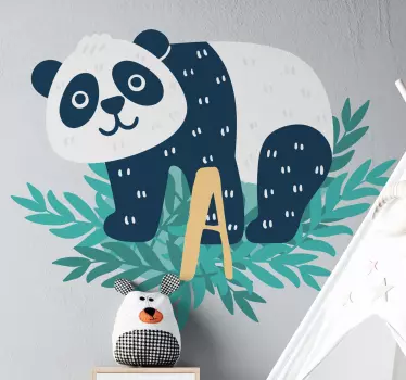Stickers Chambre Bébé Panda heureux avec initiale - TenStickers
