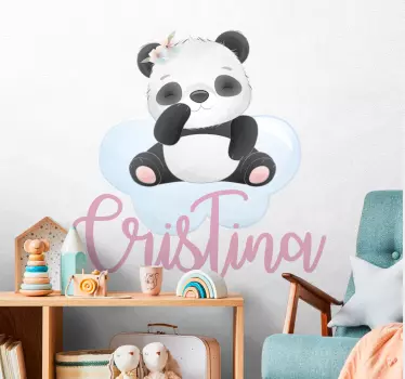 Sticker chambre bébé pour fille panda avec nom - TenStickers