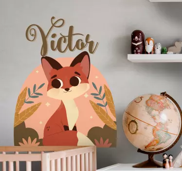 Sticker chambre bébé adorable renard avec nom - TenStickers