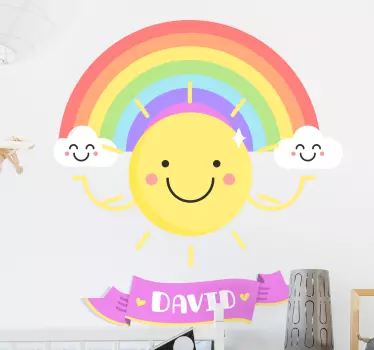 Stickers Chambre Bébé Soleil et arc en ciel personnalisé - TenStickers