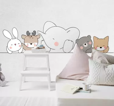 Sticker chambre bébé animaux heureux style nordique - TenStickers