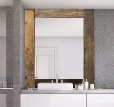 Sticker miroir salle de bain angles effet bois - TenStickers
