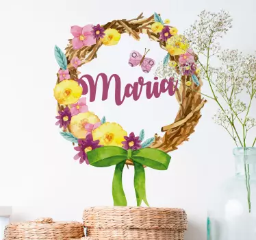 Sticker Chambre Enfant Couronne de fleurs et Prénom - TenStickers