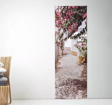 Sticker porte petite ruelle fleurie - TenStickers