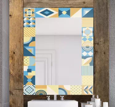 stickers muraux contour miroir carreaux colorés - TenStickers