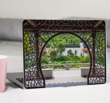 Sticker ordinateur portable trompe l'œil porte du jardin - TenStickers