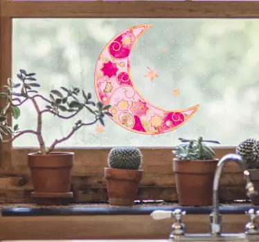 Sticker fenêtre lune et étoiles roses - TenStickers