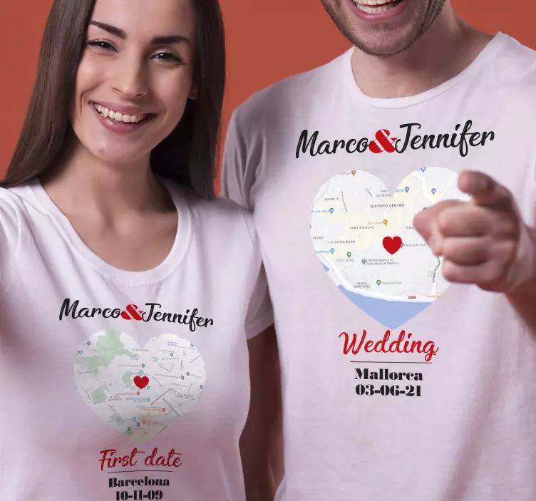 T-shirt couple lieux moments spéciaux à personnaliser - TenStickers