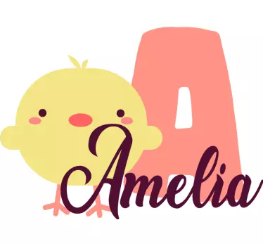 Tee-shirt enfant poussin mignon et prénom - TenStickers