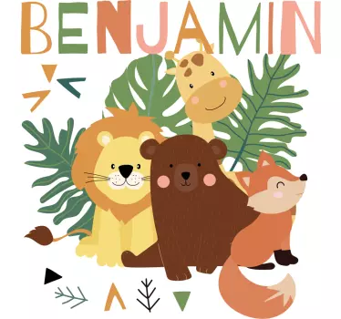T-shirt enfant Prénom Animaux sauvages mignons avec feuilles - TenStickers