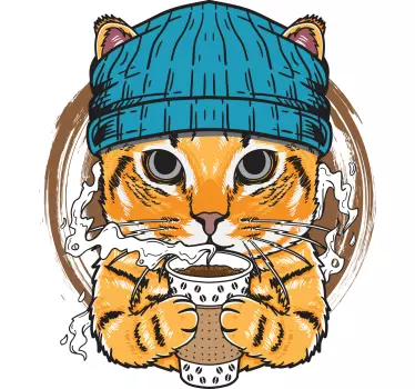 T-shirts chat mignon tenant un café - TenStickers