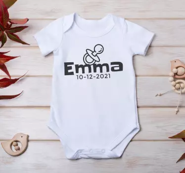 Body bébé personnalisé nom et date avec tétine - TenStickers
