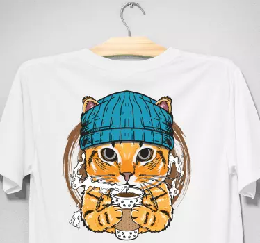 T-shirts chat mignon tenant un café - TenStickers