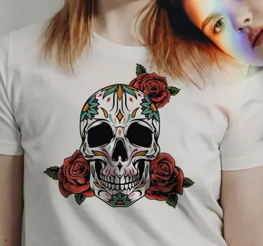 T-shirts crânes colorés avec roses - TenStickers
