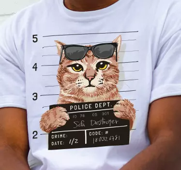 T-shirts style mugshot de chat cool - TenStickers