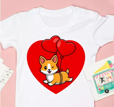Tee-shirt enfant corgi avec ballons cœur - TenStickers
