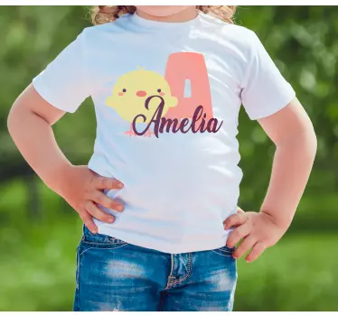 Tee-shirt enfant poussin mignon et prénom - TenStickers