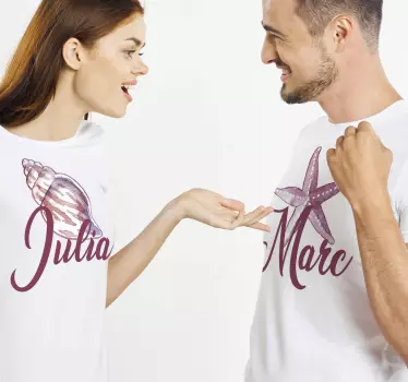 T-shirt couple thème de la mer avec des noms - TenStickers