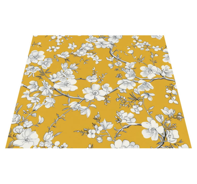 Tapis vinyle jaune motif floral vintage - TenStickers