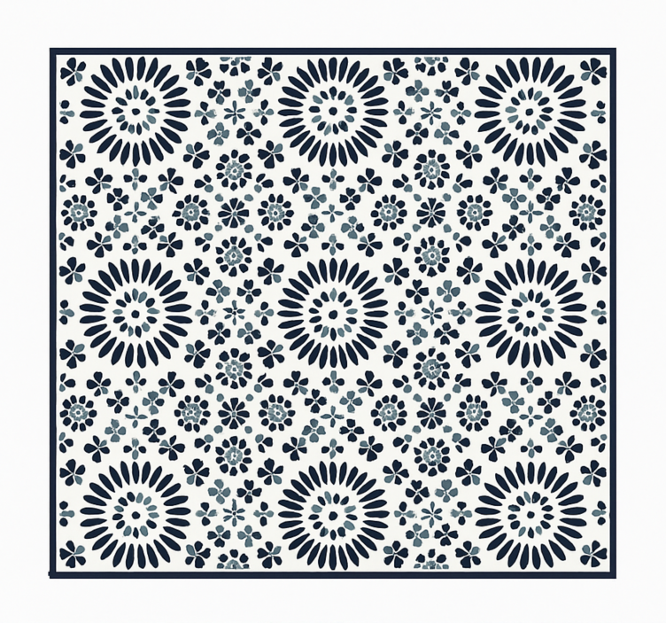 Tapis vinyle bleu motif floral géométrique - TenStickers