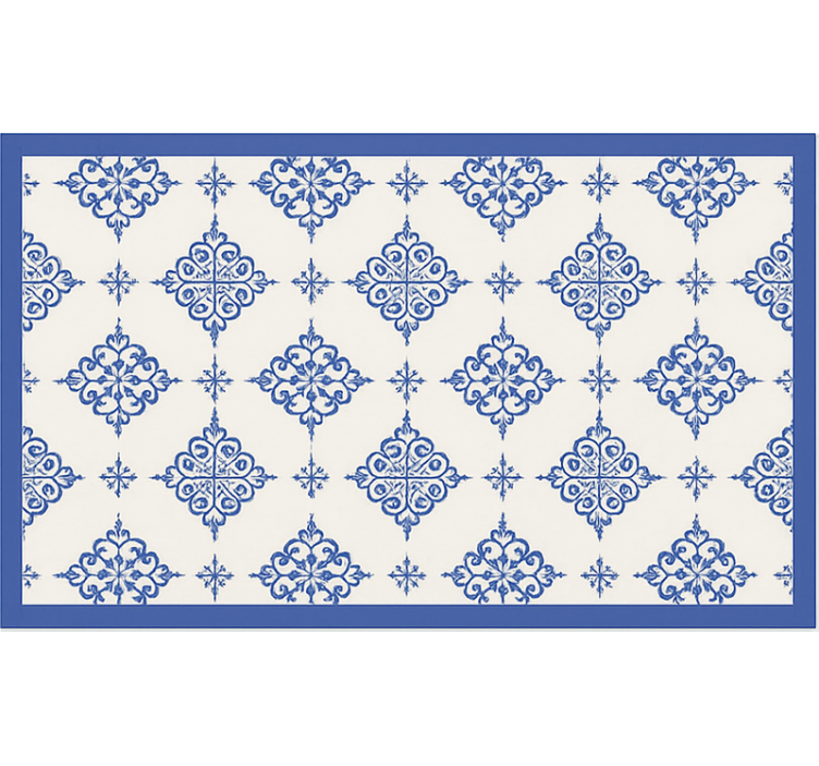 Tapis vinyle bleu carrelage beige marocain - TenStickers
