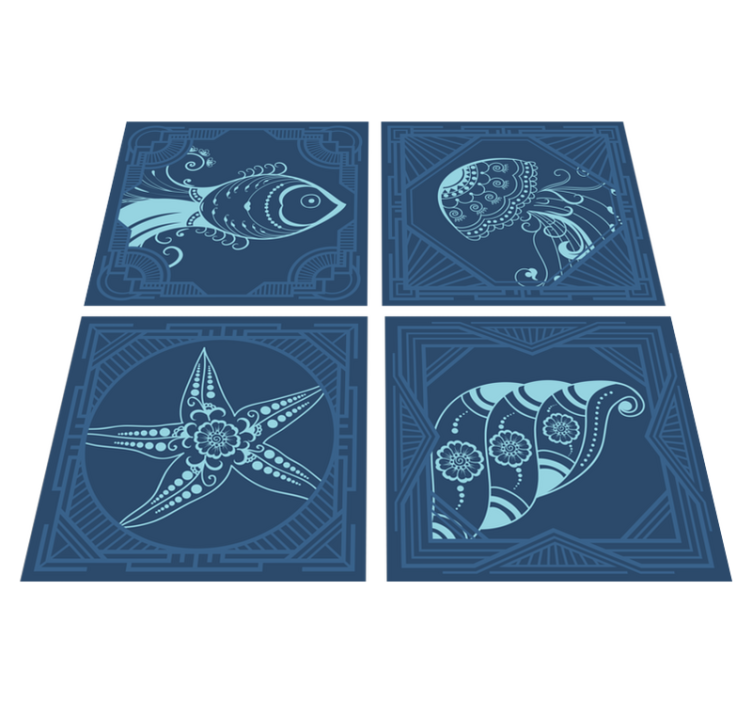 Tapis vinyle animal carreaux ornementaux bleus - TenStickers