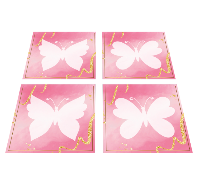 Tapis vinyle animal carreaux de papillons roses - TenStickers