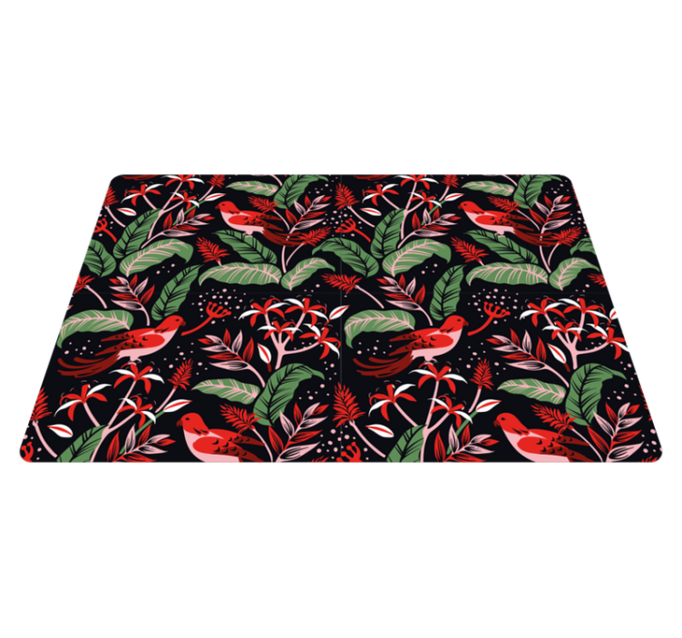 Tapis vinyle animal motif feuilles rouges et roses - TenStickers