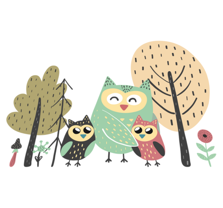 Tapis vinyle animal hiboux colorés dans l'arbre - TenStickers