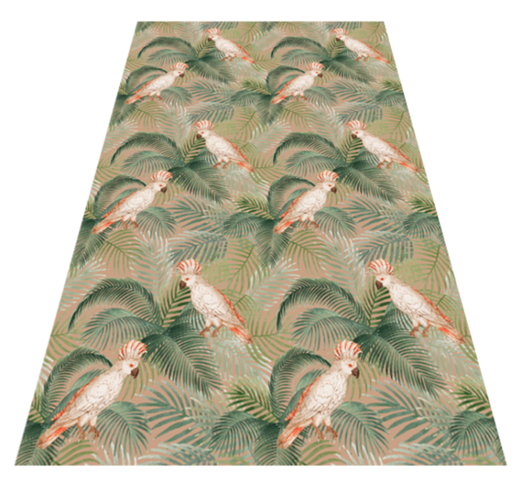 Tapis vinyle animal perroquets blancs sur palmiers beiges - TenStickers
