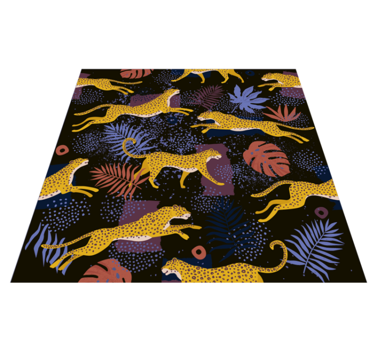 Tapis vinyle animal feuilles tropicales et léopards - TenStickers