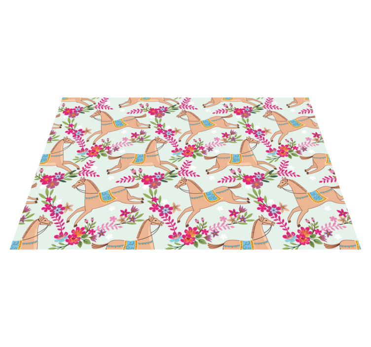 Tapis vinyle animal motif cheval fleurs roses - TenStickers