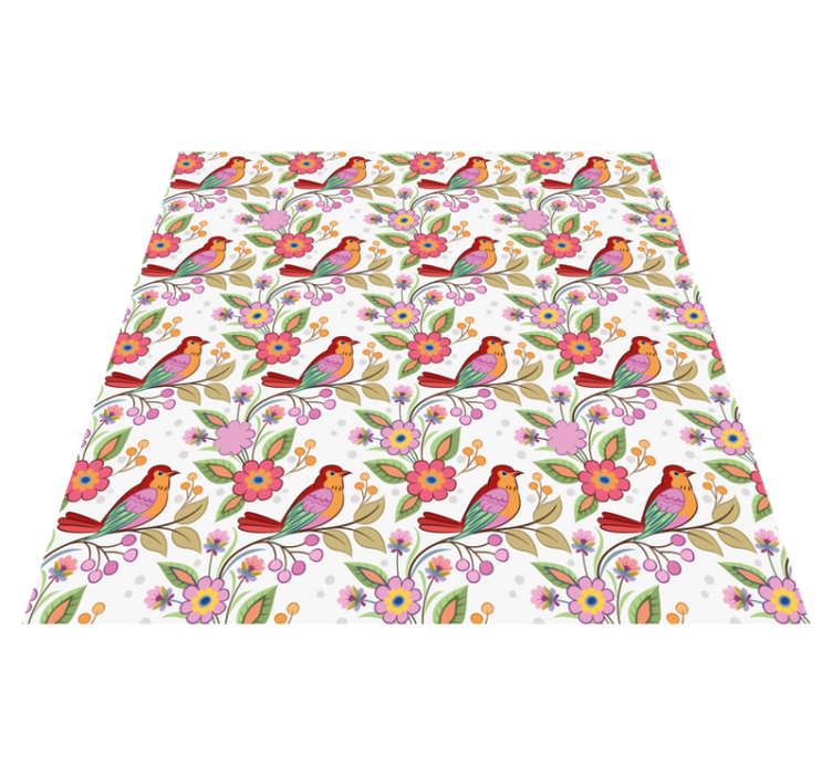 Tapis vinyle animal oiseau rouge et orange sur arbre vert - TenStickers