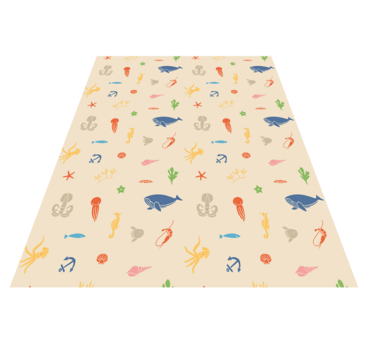 Tapis vinyle animal animaux marins sur fond beige clair - TenStickers