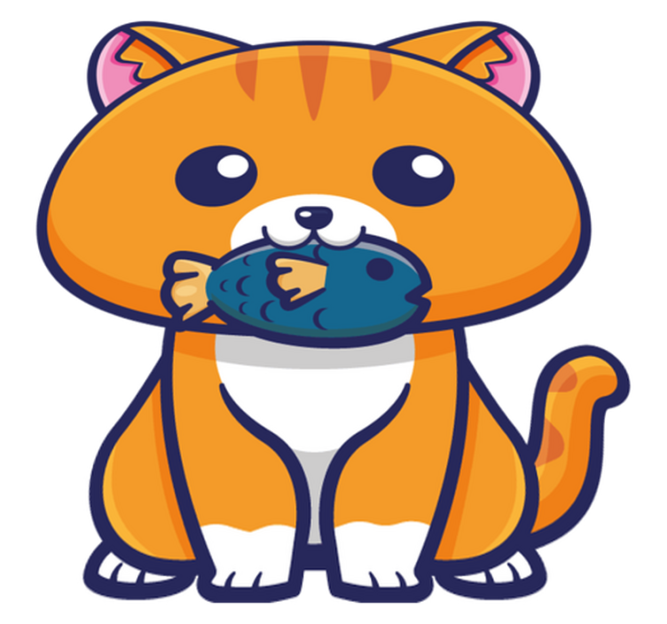 Tapis vinyle animal chat mignon tenant un poisson - TenStickers