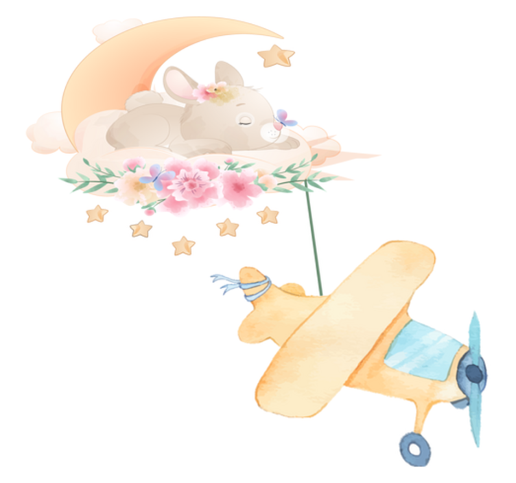 Tapis vinyle animal lapin dormant sur la lune avec jouet - TenStickers