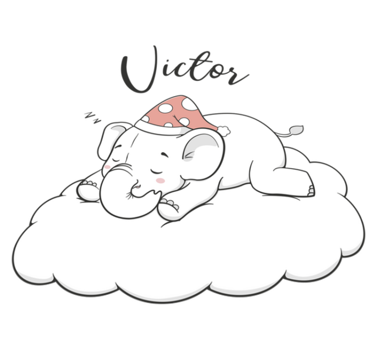 Tapis vinyle animal éléphant dans les nuages avec nom - TenStickers