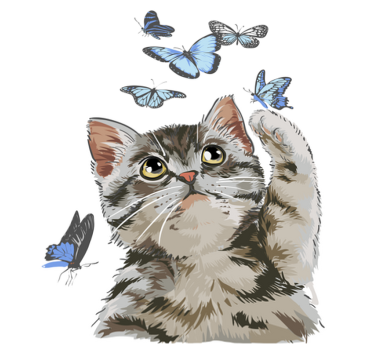 Tapis vinyle animal chat avec papillons bleus - TenStickers