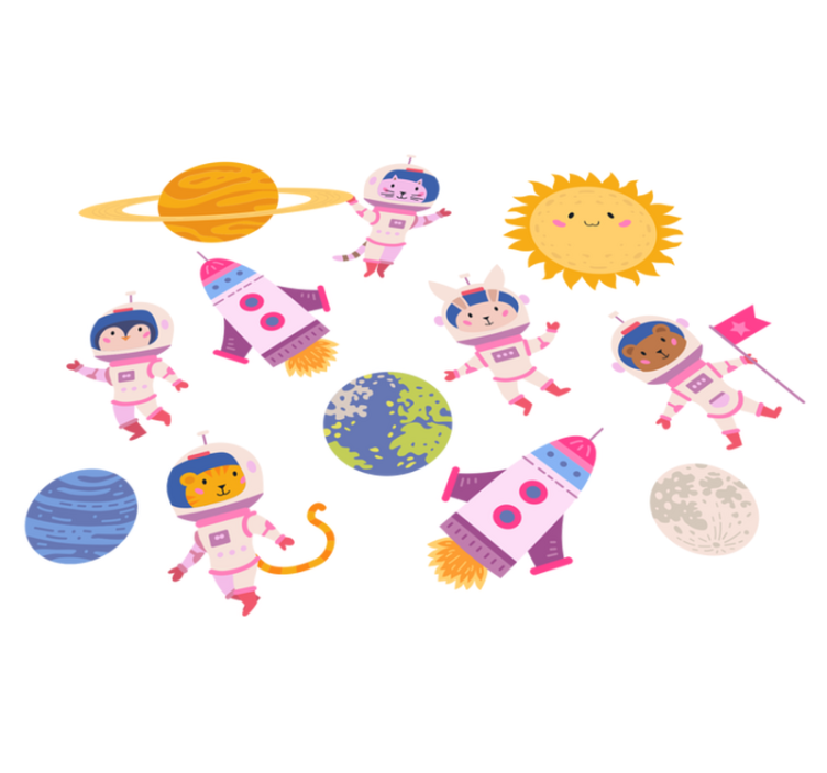 Tapis vinyle animal astronautes avec fusée - TenStickers