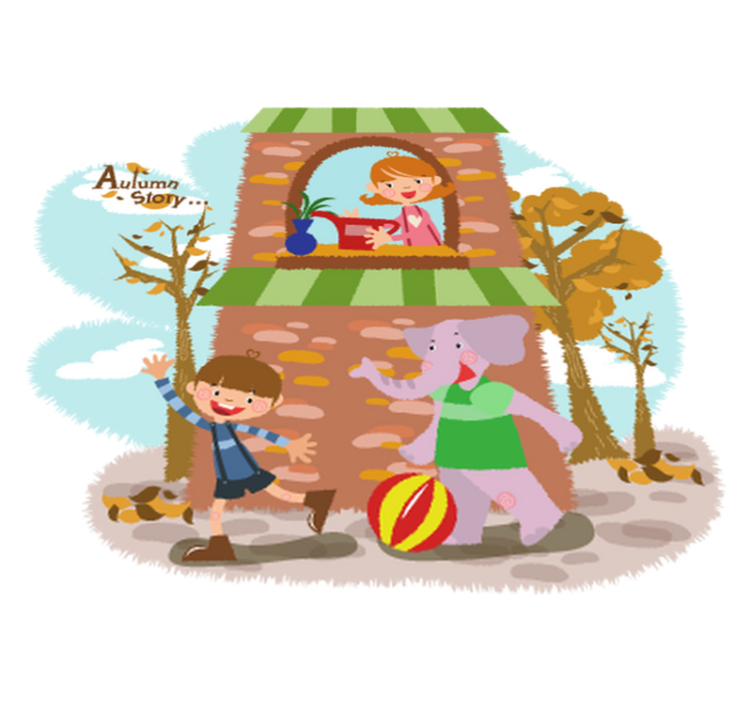 Tapis vinyle animal éléphant et enfants jouant - TenStickers