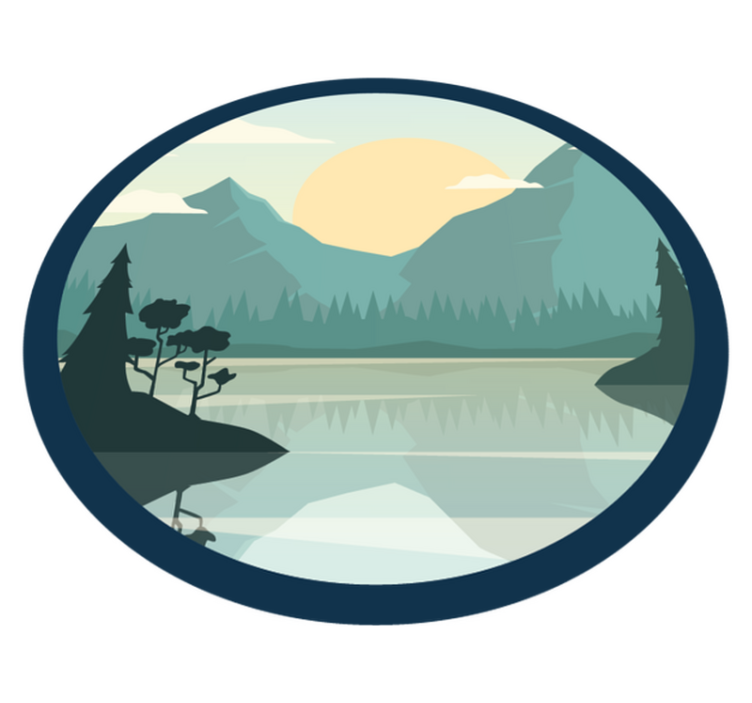 Tapis vinyle plantes silhouette montagne avec lac - TenStickers